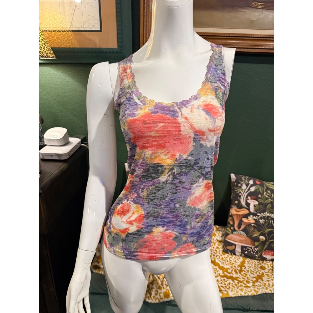 H.I.P. Happening in the Present Floral Lace Trim Racerback Tank Top Purple Med